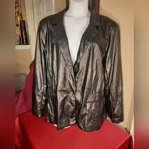 #531 NWT Ashley Stewart button front leather look jacket plus size 24